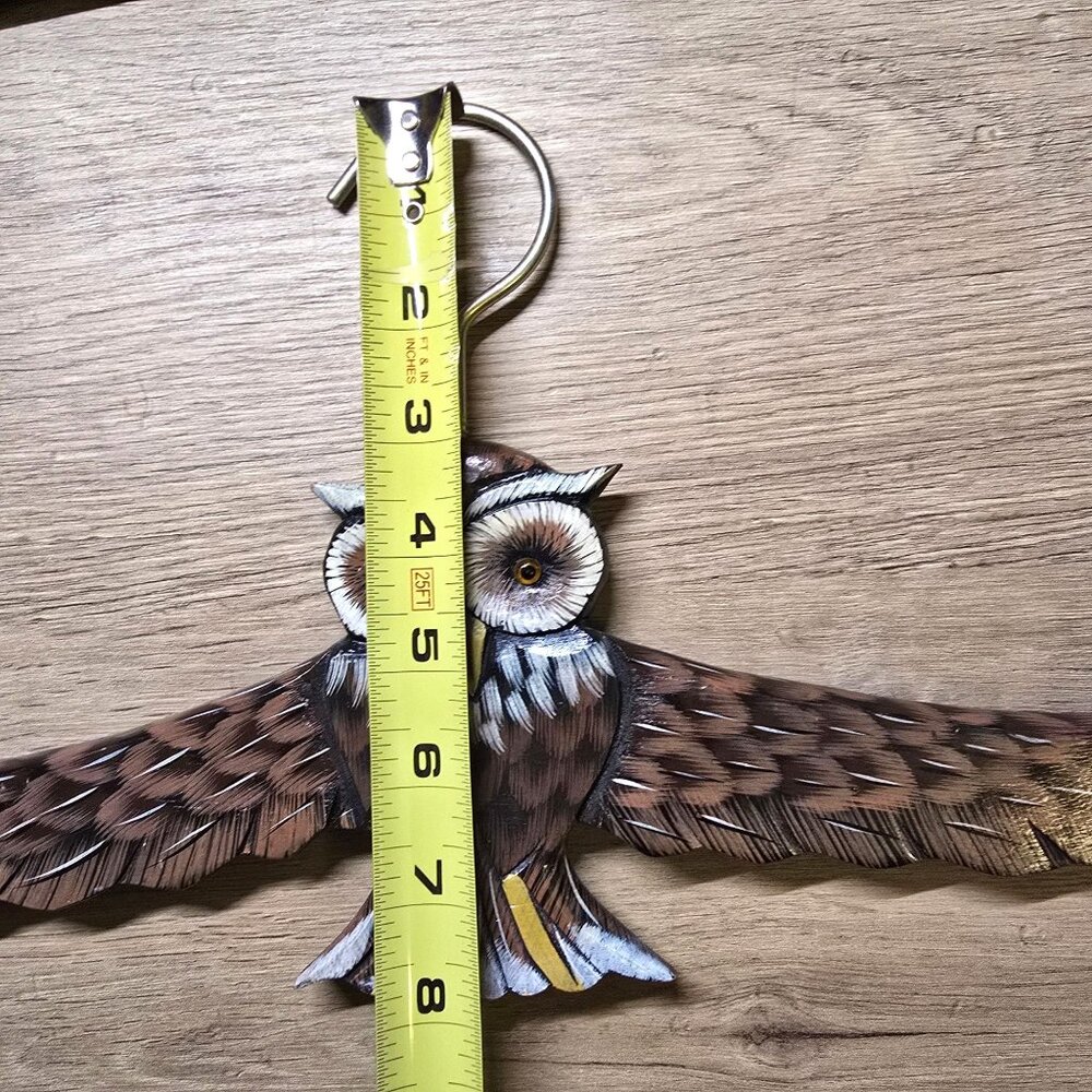 Hand Painted Owl Wooden Decorative Hanger Outstretched Wings Boho - Picture 12 of 13